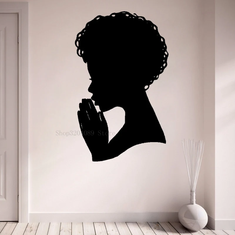 Девушка голова Профиль рука силуэт стены Наклейка Винил молитва Декор красота
