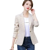 plaid short blazer jacket women short slim coat 2021 spring autumn new korean style small suit womens blazer jacket apricot 32