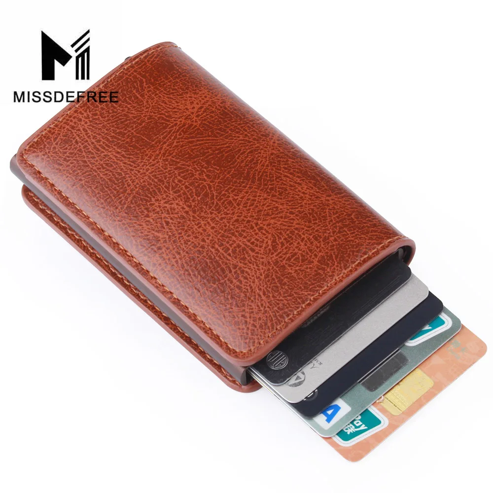 

RFID Slim Card Wallet for Men Women PU Leather Slim ID Card Holder Mini Thin Automatic Pop up Credit Card Business Purse