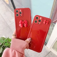 red soft case for iphone 5 5s se 6 6s12 11 pro xs max x 7 xr 8 plus 12 mini silicone phone cover cases bumper fundas bowknot