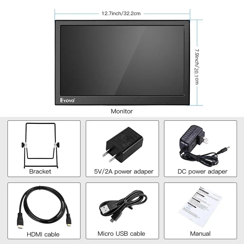 Портативный игровой монитор Eyoyo 13 3 дюйма HDR IPS двойной HDMI дисплей Raspberry pi 1080P со