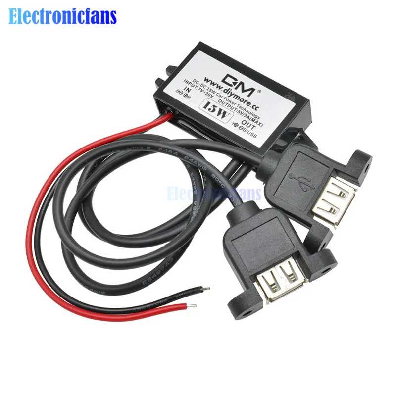 DC-DC 12 В до 5 макс. 3 А двойной USB понижающий преобразователь адаптер автомобильный