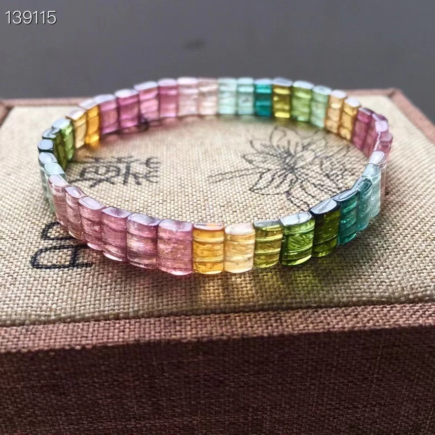 

Натуральный красочный турмалиновый кварцевый браслет, прозрачный прямоугольный браслет с бусинами 7/4, 5/3 мм, Женский турмалиновый кристалл,...