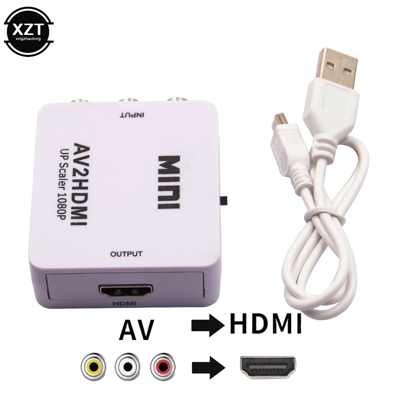 Адаптер Mini AV2HDMI compatible RCA AV CVBS HDMI совместимый преобразователь видео для HD TV PC DVD Xbox