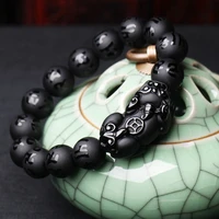 natural black obsidian beads pixiu bracelet chinese hand carved charm jewelry fashion amulet accessories for men women gifts