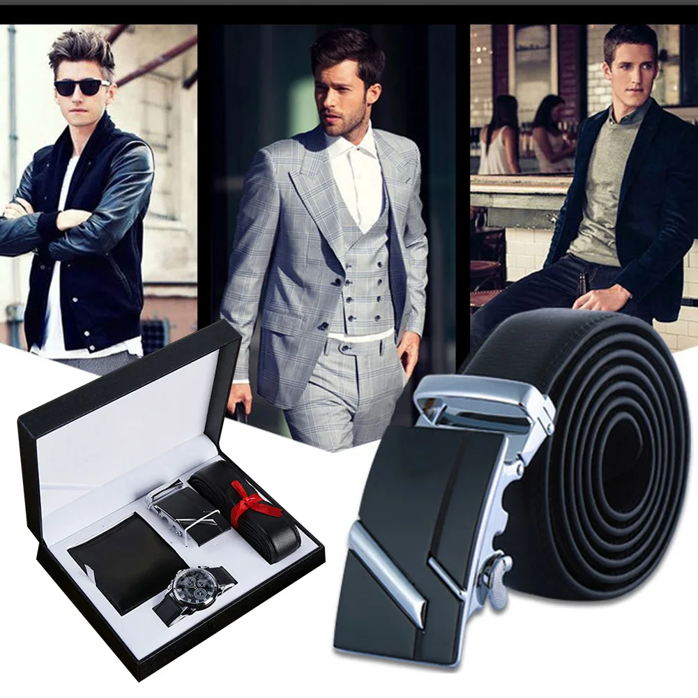 3pcs Wallet Watch Belt Boyfriend Gift Set Husband Valentine's Day Fashion Father Colleague Box Men PU Black Birthday Accessories | Багаж и