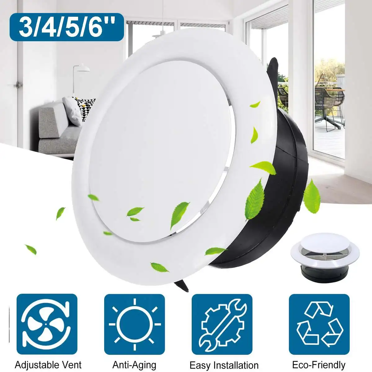 

Adjustable Air Ventilation Cover Round Ducting Ceiling Wall Hole Abs Air Vent Grille Louver Kitchen Bath Air Outlet Fresh System