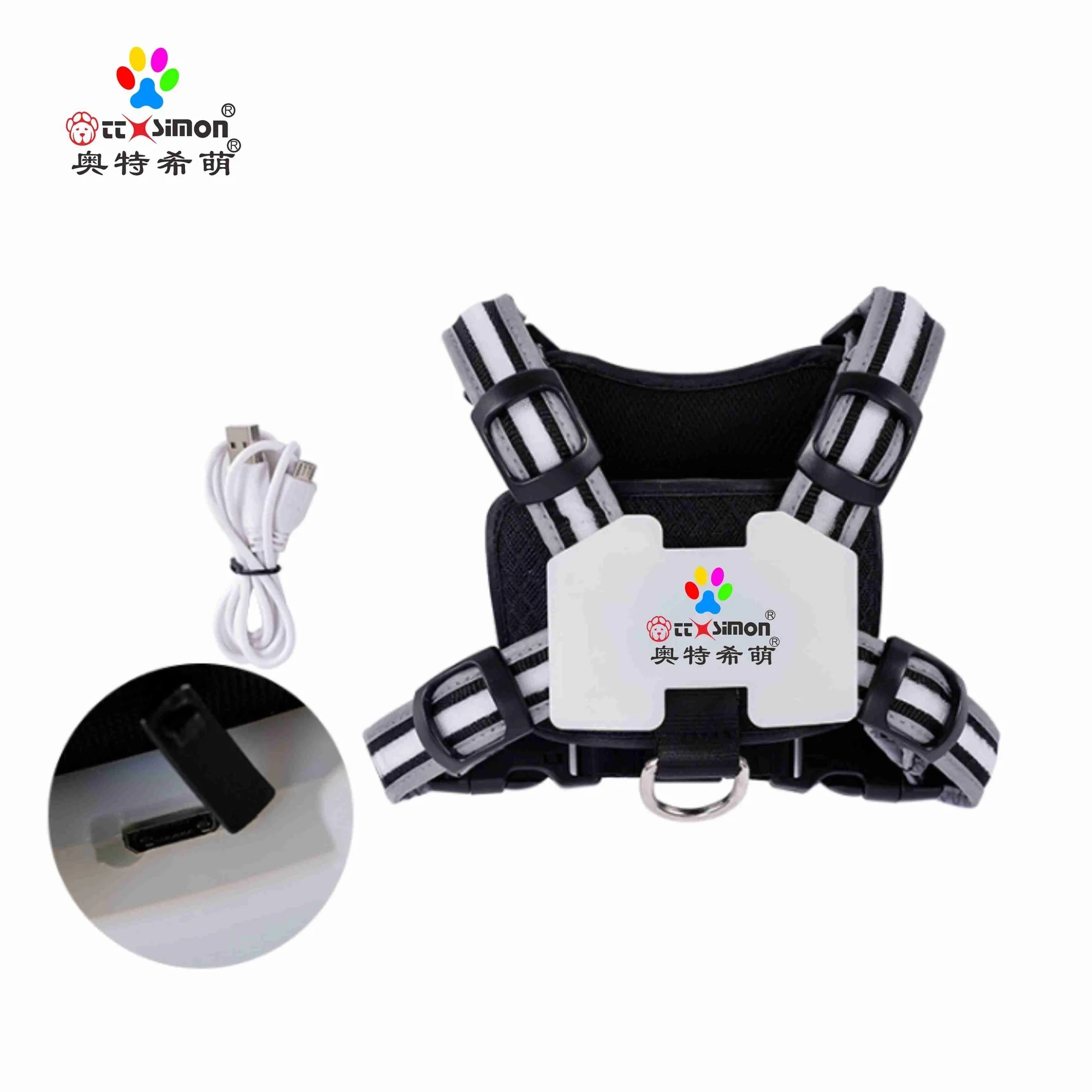 

night Pet dog Products collar for Large 7 in 1 color Dog Harness Glowing USB Led Collar Puppy Lead Pets Vest Dog Leads