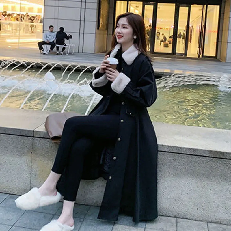 Autumn Winter Jacket Female 2021 Fashion Plush Stitching Windbreaker Quilted Jacket Women Elegant Long Slim Cotton Coat Ветровка