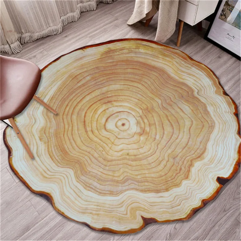 

Nordic Style Bedroom Floor Area Rug Wood Grain Annual Rings 3D Printed Chair Mat Kids Play Rug Round Carpet For Home Living Room