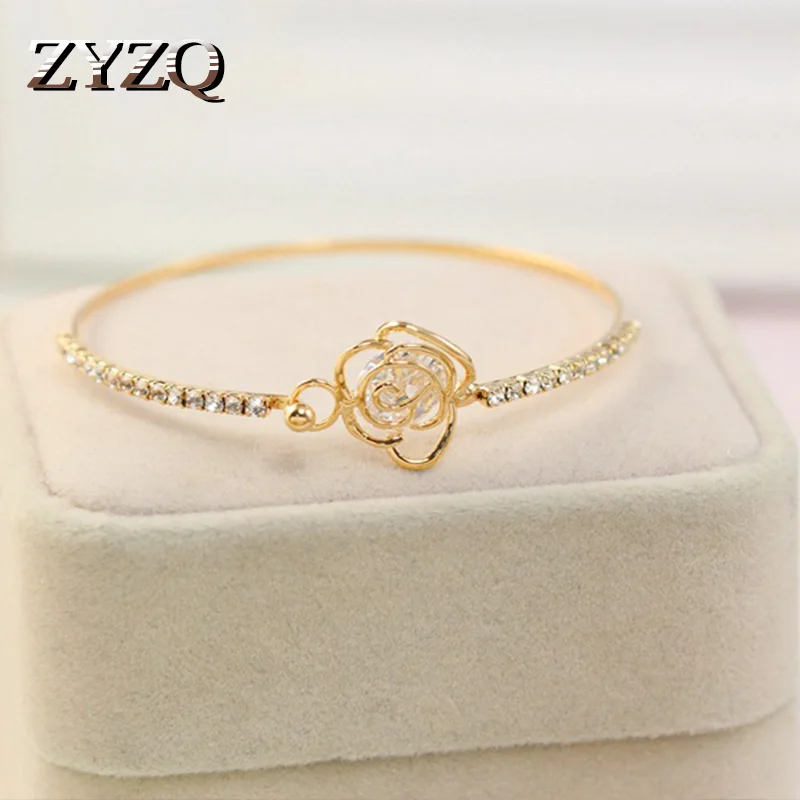 ZYZQ элегантный позолоченный женский браслет с индивидуальным розовым цветком