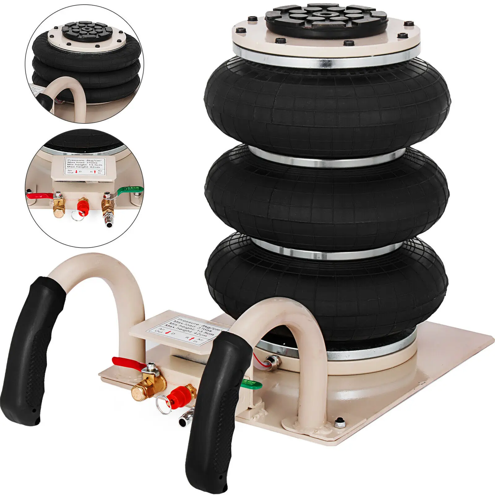 

VEVOR Pneumatic Jack 3 Ton Triple Bag Air Jack Lifting Height Pneumatic Air Jack 6600LBS Capacity Extremely Fast Lifting Action