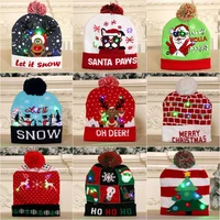 2022 new year led knitted christmas hat beanie light up illuminate warm hat for kid adults new year christmas decoration navidad