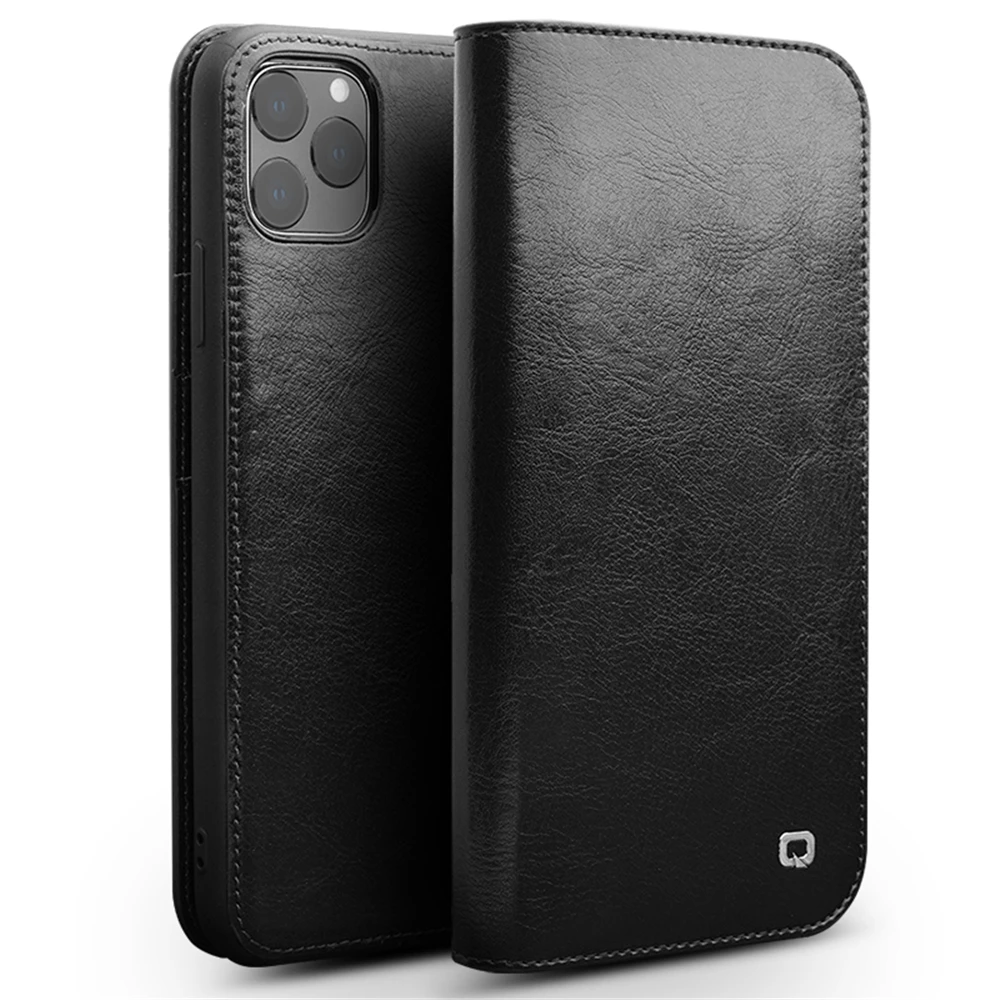 Black 2 QIALINO из натуральной кожи чехол для телефона для iPhone 11Pro Макс анти-осень модная обувь класса люкс ручной ультра тонкая задняя крышка для iPhone11 Pro - Цвет: Black 2