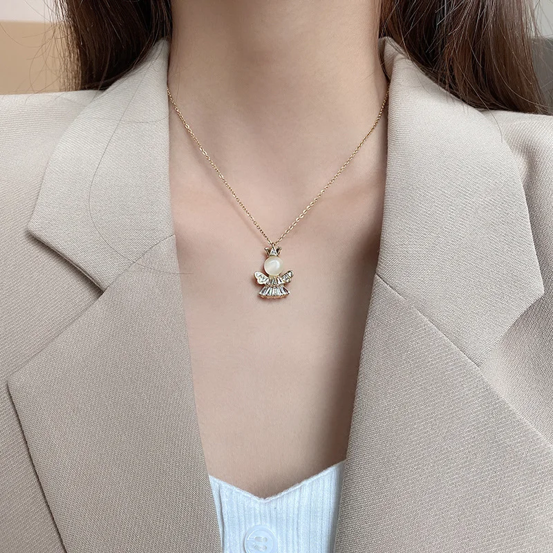 

Korean fashion personality little angel pendant titanium steel necklace women