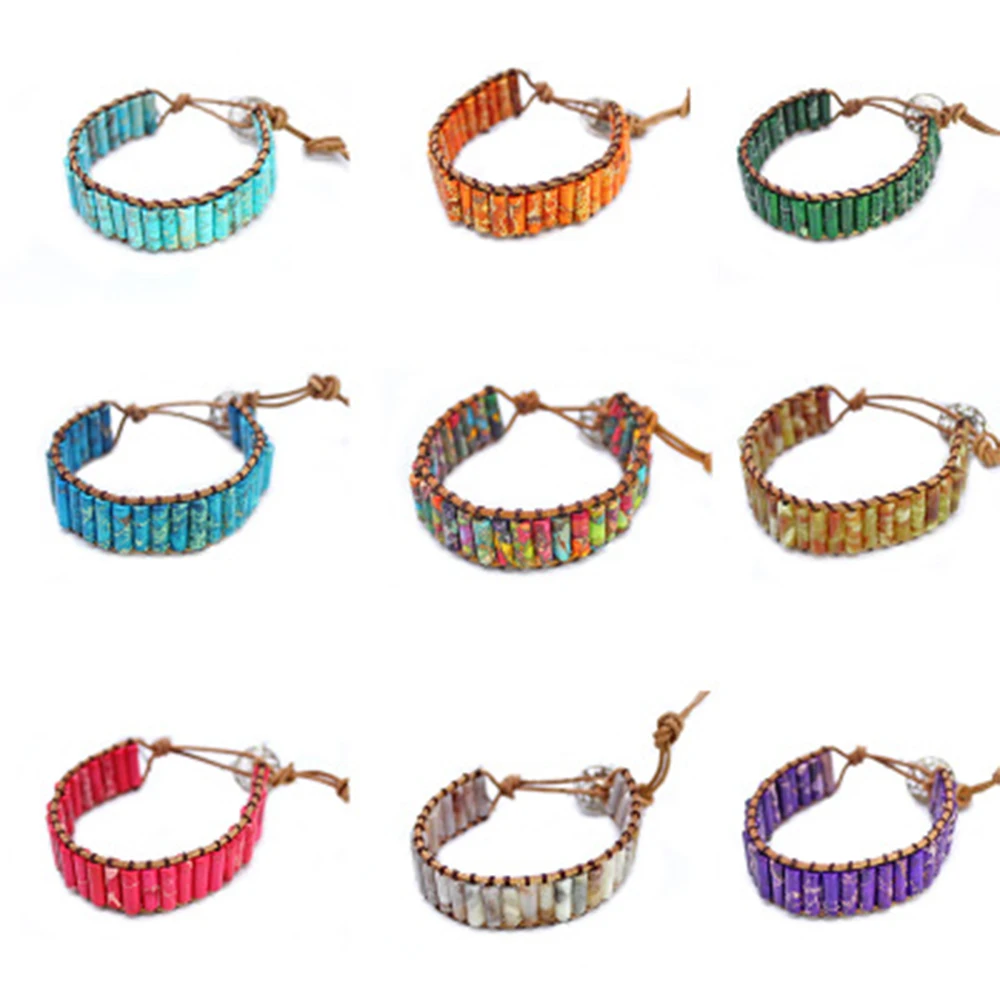 

В этническом стиле натуральный камень императора обматывающиеся браслеты для женщин трубки бусины Регулируемый Бисером в богемном стиле б...