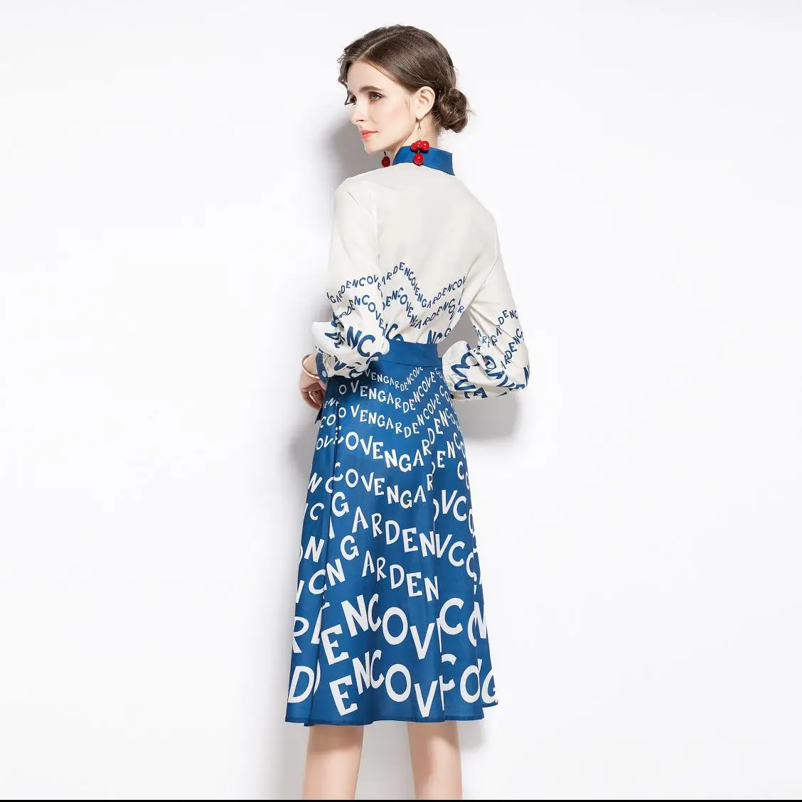 Французский шифоновый комплект из двух предметов с буквенным принтом женский