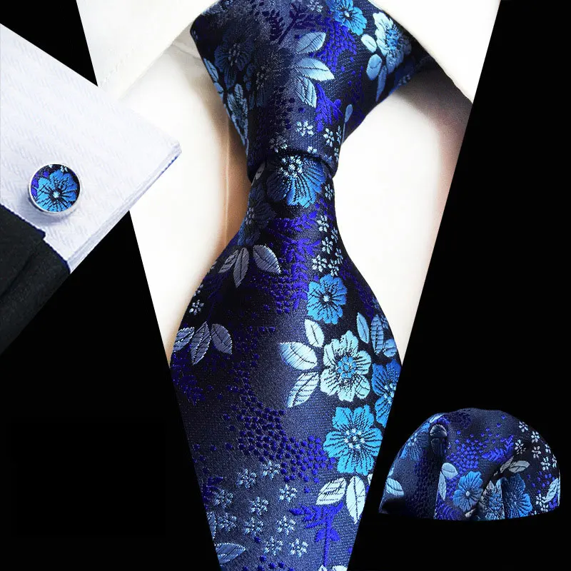 

HOT!! Men's Classic 8CM Silk Necktie ( Neck Tie Pocket Square Cufflinks Set ) Floral Neckties Handkerchief Lot For Wedding Party