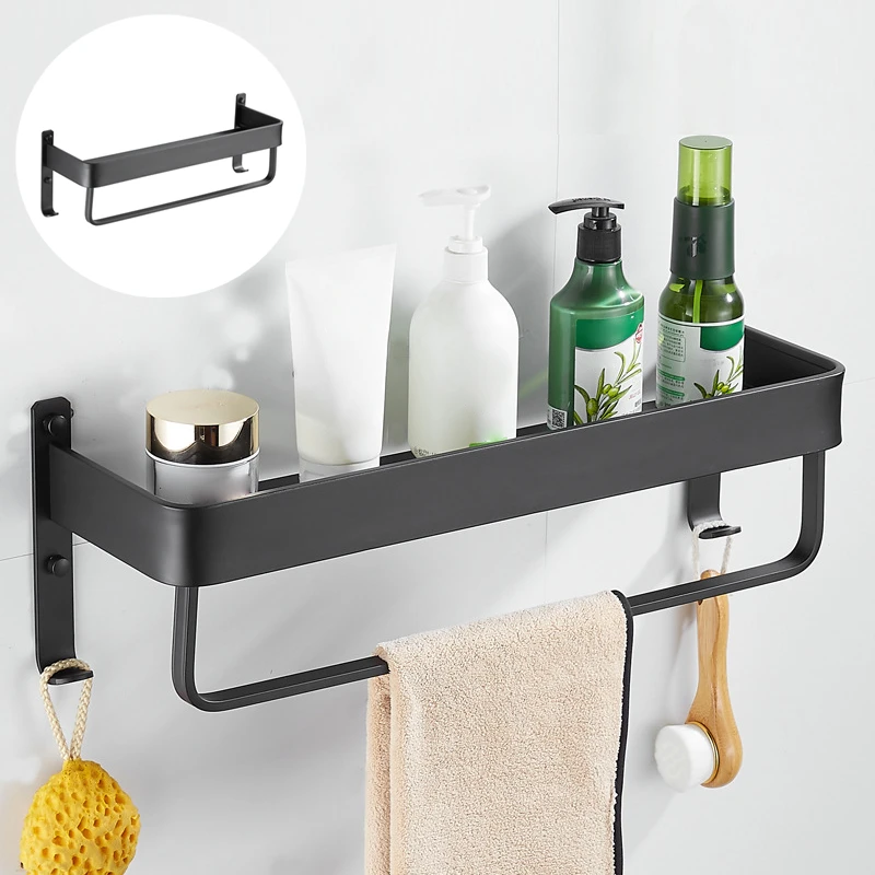 

1Pc Punch Aluminum Bathroom Wall Storage Drain Rack Toilet Shower Gel Shampoo Towel Holder