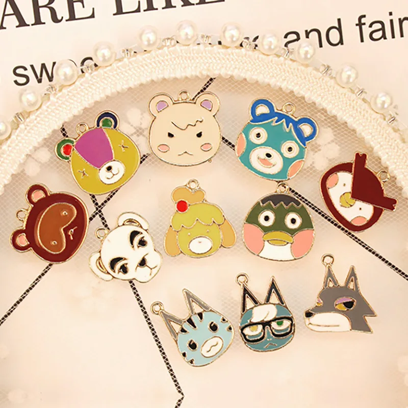 

10pcs/lot Cute Cartoon Animal Dog Series Dripping Alloy Key Pendant Bracelet For DIY Earring Jewelry Finding