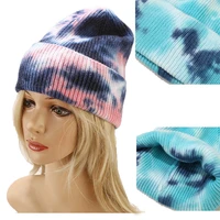 2021 fashion winter tie dye knitted hat winter warm wool skullies beanies for women men casual hip hop caps