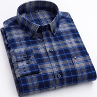 7xl new pure cotton flannel plaid shirts for mens long sleeve dress shirt male casual soft comfort slim fit shirt home clothing