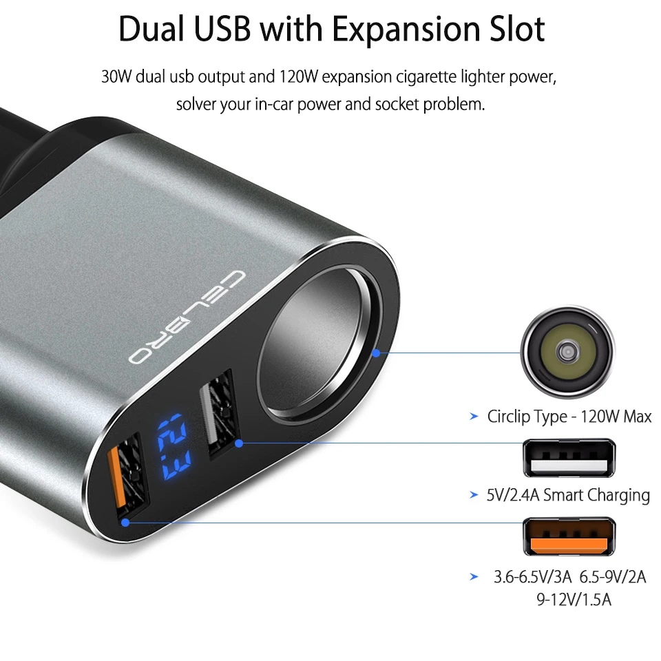 Автомобильное зарядное устройство Quick Charge 3,0 Qc3.0 Dual Usb Автомобильное зарядное устройство адаптер цифровой светодиодный дисплей Быстрая зарядка для мобильного телефона samsung