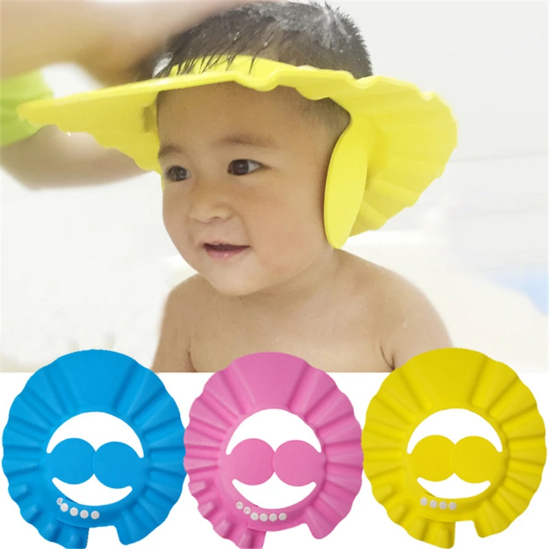 

Baby Kids Bath visor Shower Shampoo Cap Adjustable Hat Protect Eyes Hair Wash Shield For Children enfant douche Products