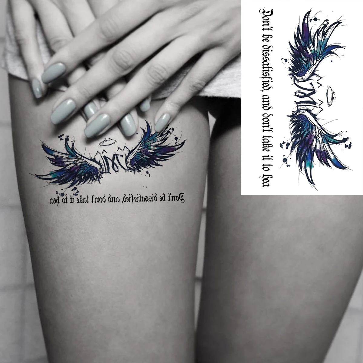 Крылья Ангела свечи-буквы сексуальные бедра Временные татуировки для Для женщин