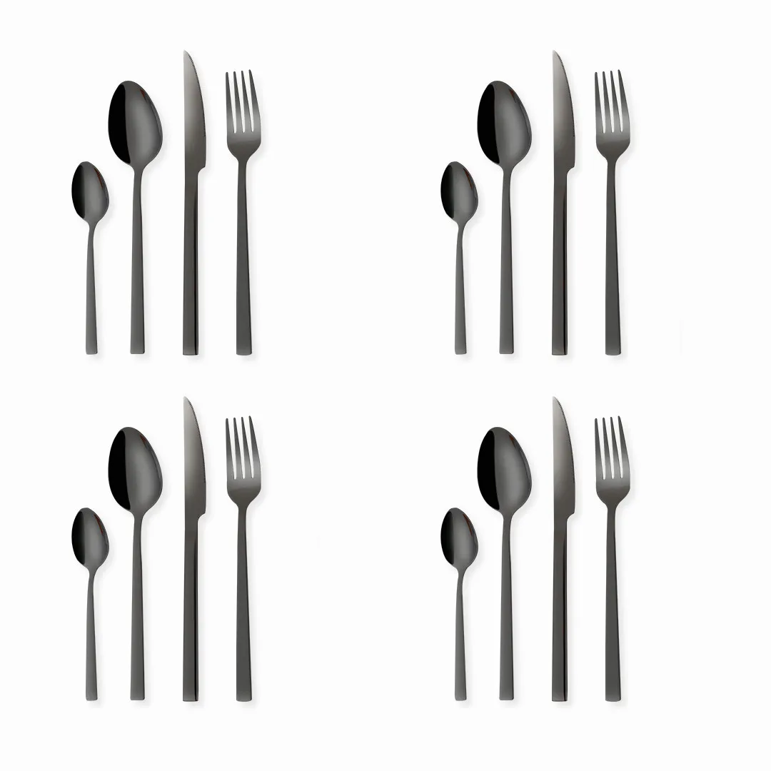 Kitchen Tableware Black Cutlery Stainless Steel Dinnerware Set Forks Spoons Knives Black Cutlery Set 16Pcs Silverware Dinner Set