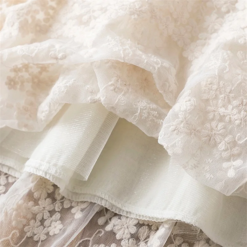

Sweet Girls Summer Dress Bridesmaid Beige Lace Dresses Flower Embroidery Princess Wedding Dress Birthday Party Clothes for 3-8T