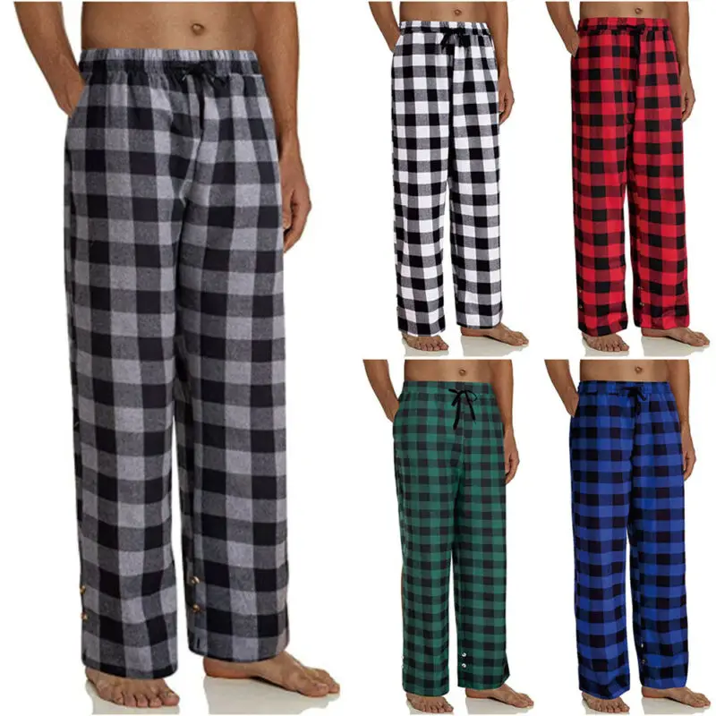 

New Men's Boys Vintage Plaid Printed Bottoms Lounge Wear Pants Baggy Trousers