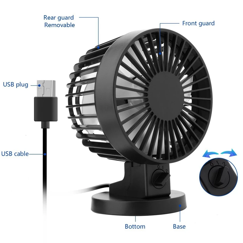 Personal Mini USB Fan Noiseless Table Desk with Dual Blades For Home Office Desktop(2 gears) Black | Бытовая техника