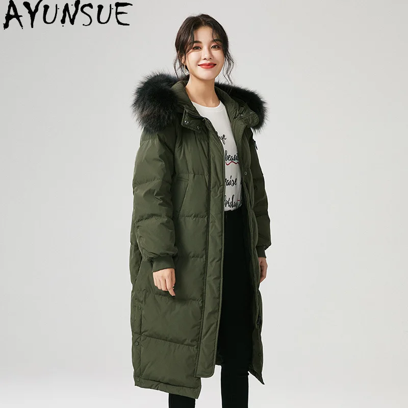 AYUNSUE/женская зимняя куртка на 90% белом утином пуху женские парки с капюшоном и