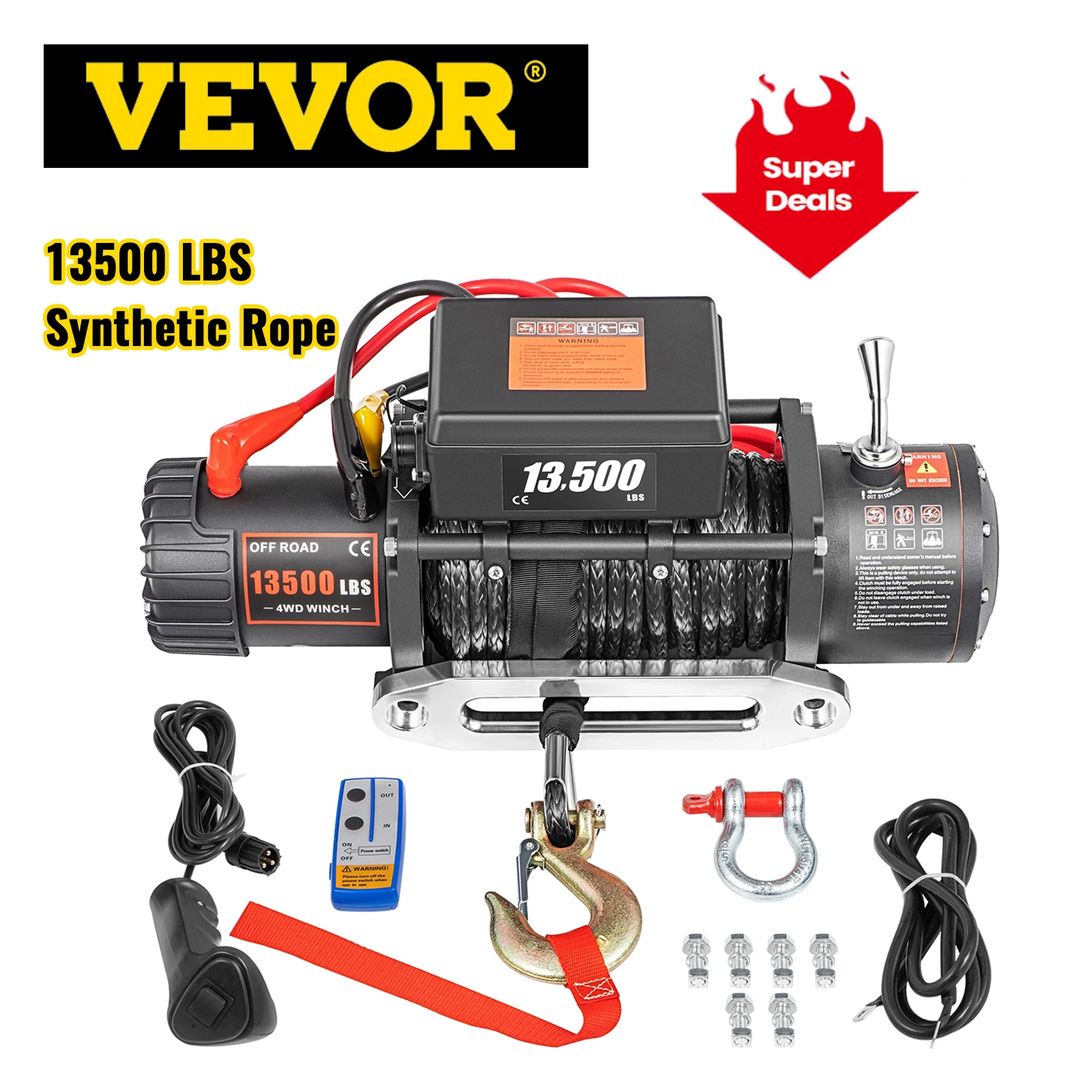 VEVOR 13500 фунтов 12 В электрическая лебедка внешние части 27 м Синтетический канат с беспроводным дистанционным управлением для грузовика автомобиля прицепа фургона - изображение