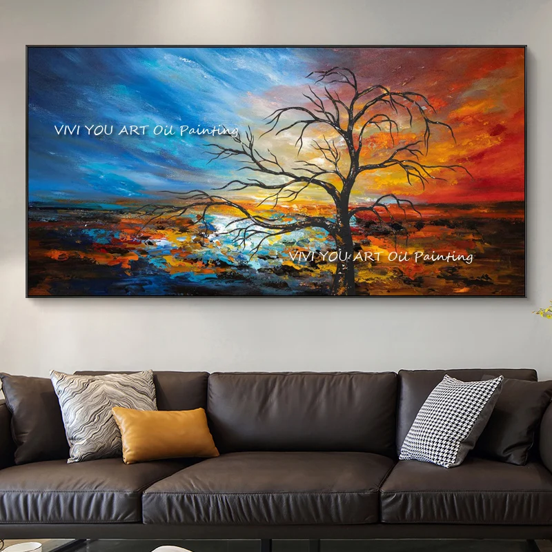 

The Color Nature Tree 100% Handmade Modern Abstract Thick Oil Painting On Canvas Painting Wall Art Unframed Decor Nature View