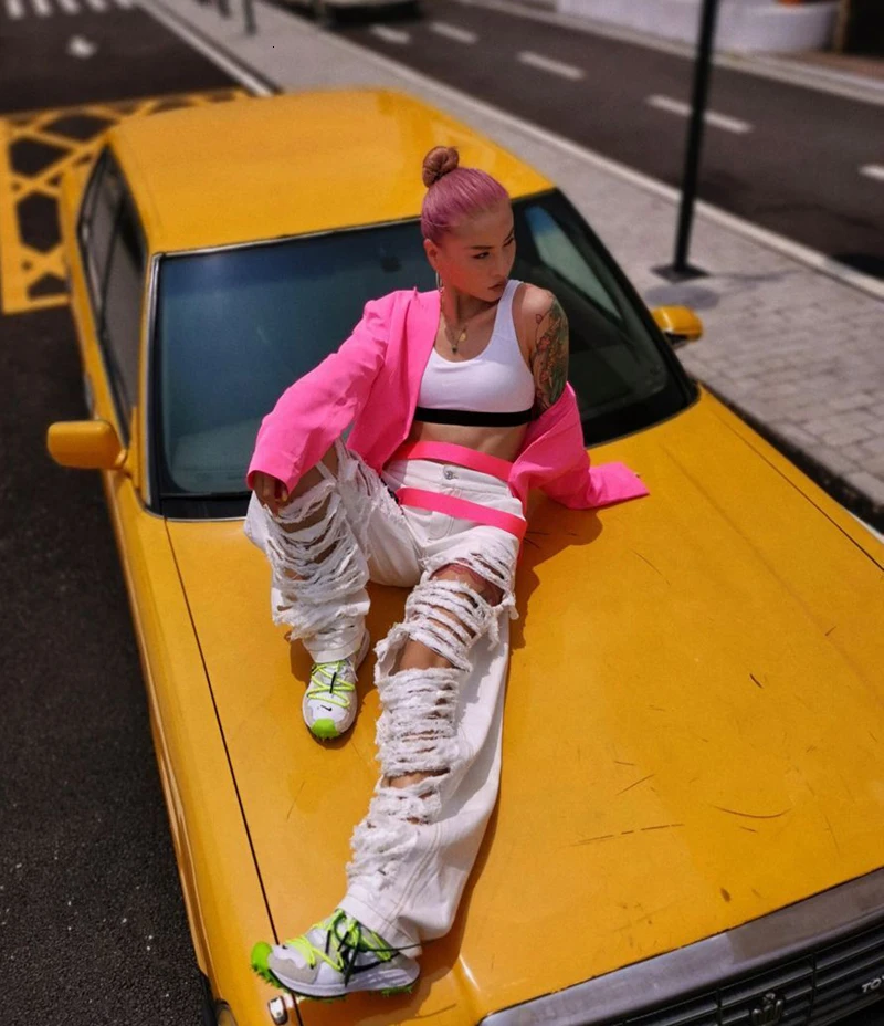 LANMREM 2020 Весенние новые джинсы с дырками женские одноцветные Свободные