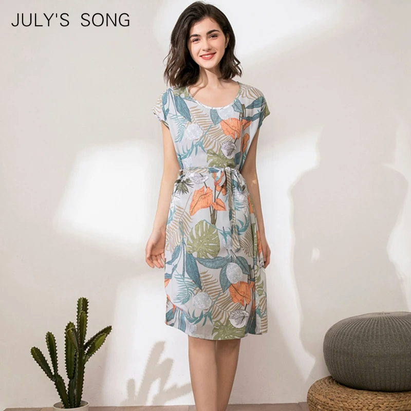 

JULY'S SONG New Sleepwear Robe Spring Summer Woman Nightdress Viscose Women Nightgown Flower Printed Pajamas Bathrobe For Female