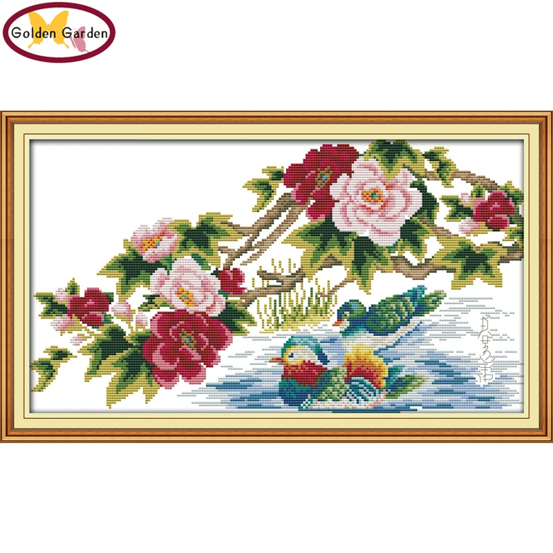 GG Mandarin Ducks Playing In The Water Handcraft Joy Sunday Counted Cross Stitch Charts Chinese Kits for Home Decor | Дом и сад