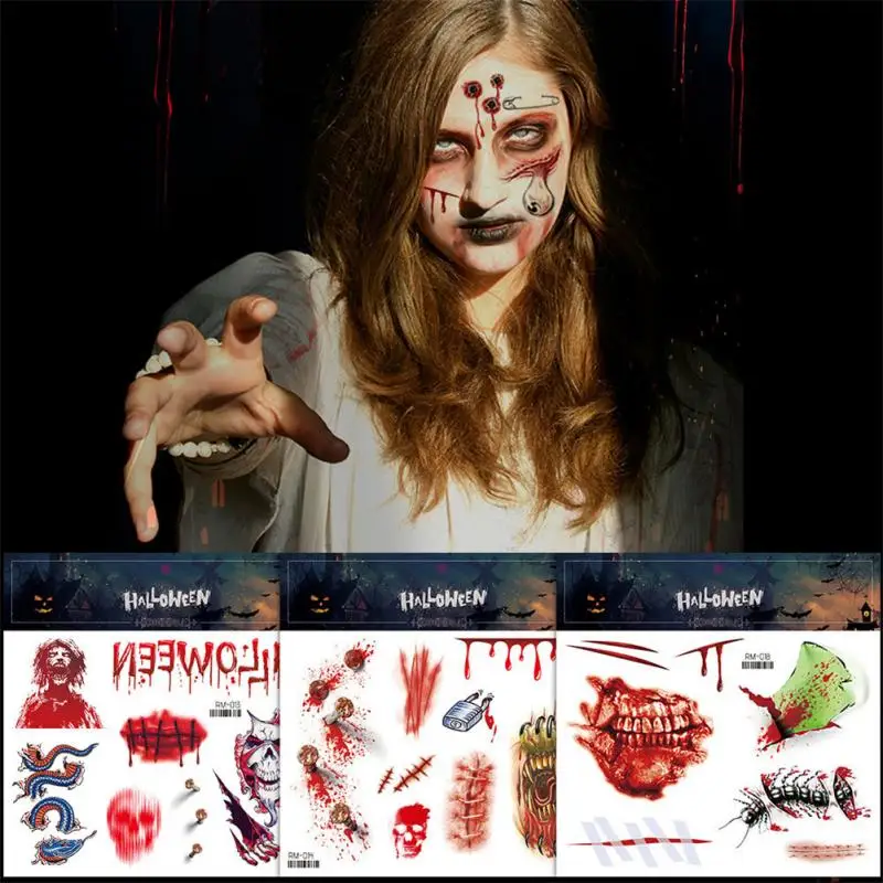 Waterproof Temporary Tattoo Sticker Realistic Bloody Scar Tattoos Horror Element Body Art Arm Fake Wound Universal Tatoo Sticker