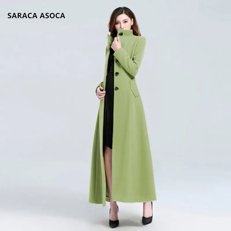 Модное однобортное приталенное зимнее пальто с воротником стойкой женское