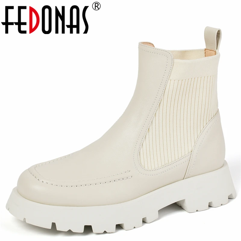 

FEDONAS Comfortable Concise Knitting Basic Women Ankle Boots Genuine Leather High Heels Working Casual Autumn Winter Shoes Woman