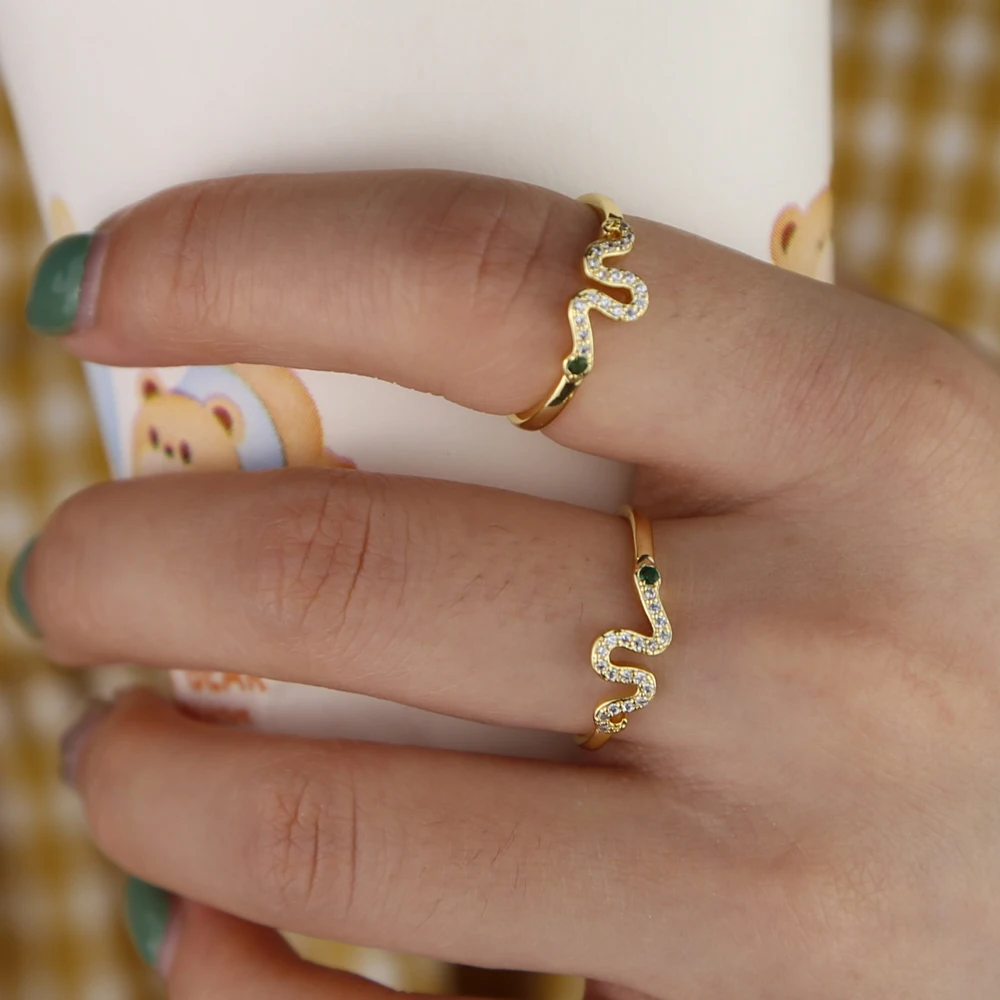 Женское кольцо с кольцом змейкой micro pave золотое белое зеленое фианитом|Кольца| |