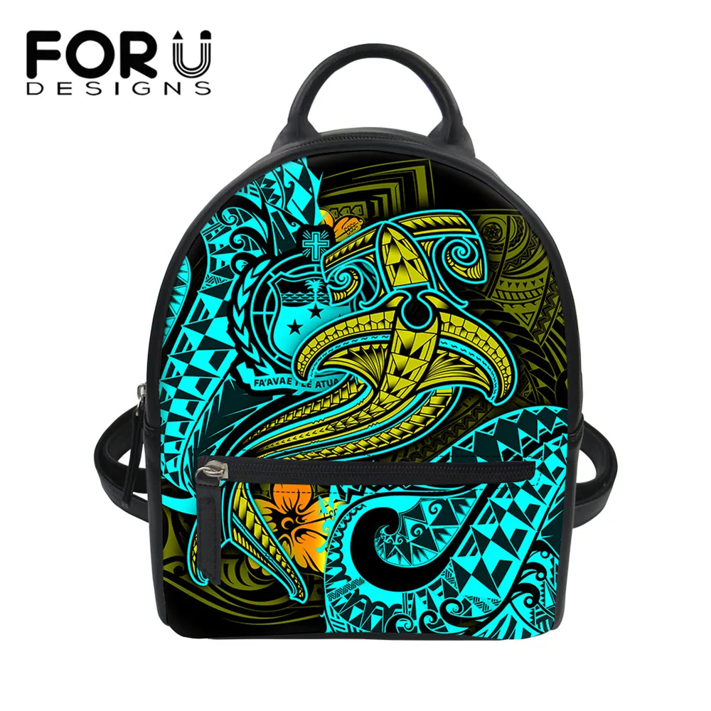 

FORUDESIGNS Samoa Shark with Polynesian Tribal Design Women Fashion Mini Pu Backpack Small Female Shoulder Bagpack Black Mochila
