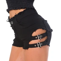 summer sexy denim shorts women hollow out bandage punk rock high waist shorts