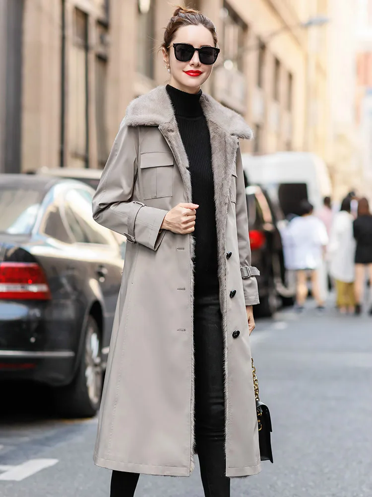 Slim Fashion Whole Mink Fur Coat Women Long Real Shearling Leather Clothes for Ladies