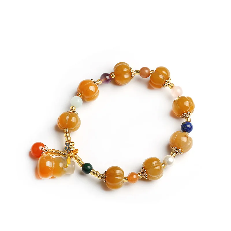 

New Xinjiang Golden Jade Bracelet Drum Bead Pumpkin Bead String Topaz PI Xiu Bracelet Charm Bracelet