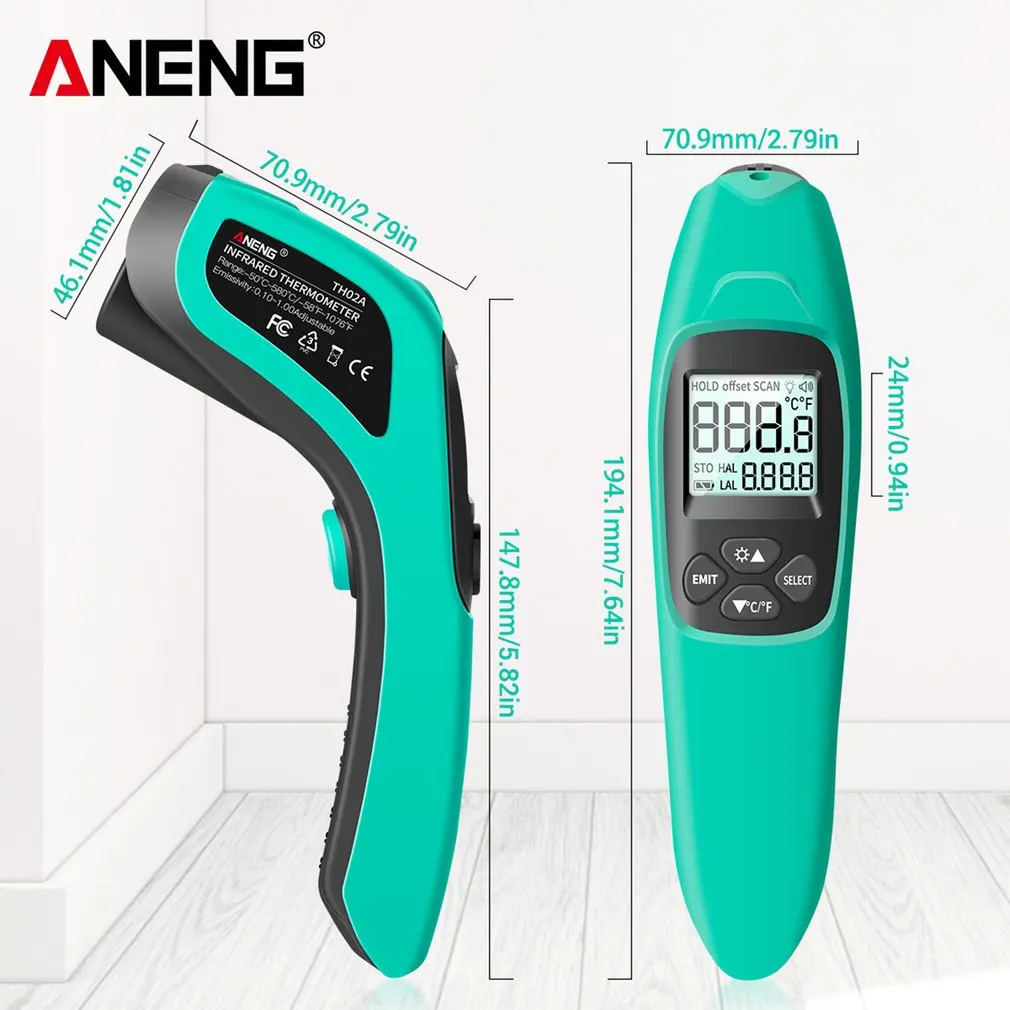 

ANENG TH02A Digital Infrared Thermometer Laser Meter Digital LCD Backlight Screen IR Thermometer And Light Alarm