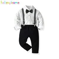 spring fall fashion toddler boy clothes gentleman long sleeve cotton white baby shirtoveralls boutique kids clothing set bc2130