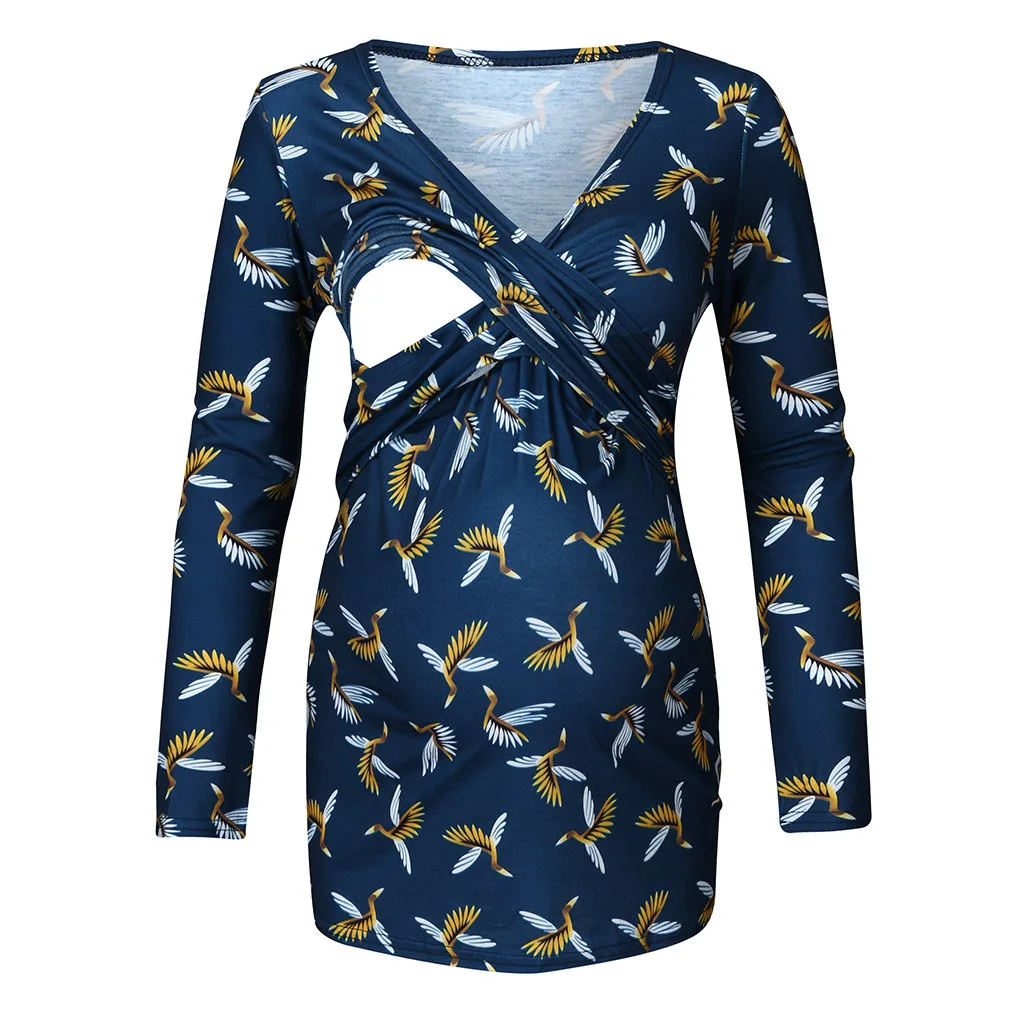 Женская блузка с рюшами и длинным рукавом v образным вырезом для беременных M50